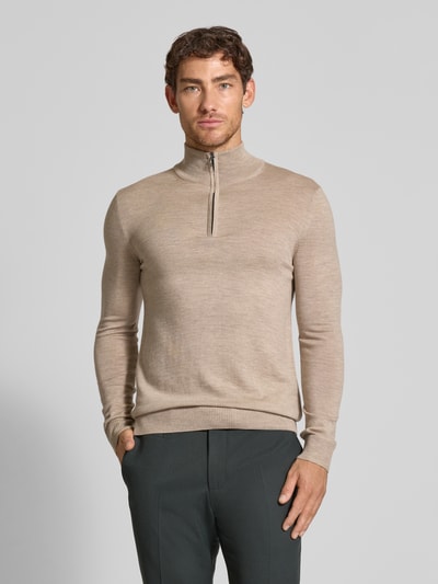 JOOP! Collection Gebreide pullover van scheerwol met opstaande kraag, model 'Dario' Beige - 4