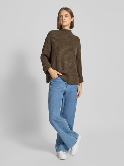 Pieces Loose Fit Strickpullover mit Mock Neck Modell 'TULLE' Mittelbraun 1