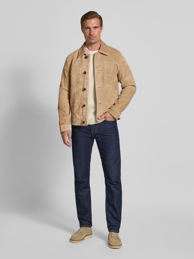 Strellson Regular Fit Lederjacke aus echtem Ziegen-Velours Modell 'FLINT' Sand 1