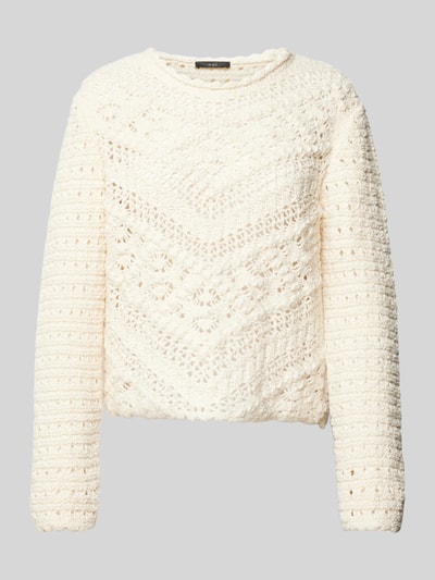 Oui Strickpullover mit Lochmuster Offwhite 1