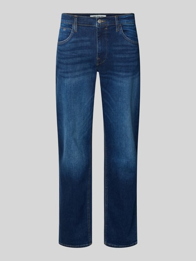 Produktfoto, Regular Fit Jeans mit Eingrifftaschen Modell 'ROCK' von Blend in dunkler Jeans-Optik, Baumwoll-Elasthan-Mix, für Herren, Bundweite 46 cm, Innenbeinlänge 82 cm, gerade Schnittform, sichtbare Nähte, glatte Oberflächentextur.