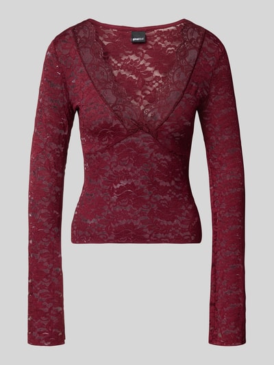 Gina Tricot Longsleeve mit Spitze und V-Ausschnitt Bordeaux 2