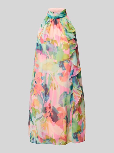 Produktfoto, Cocktailkleid mit Stehkragen und Volants von Adrianna Papell, A-Linie, Minikleid im Allover-Look, bunt, strukturierter Chiffon