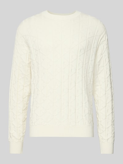 Produktfoto, Strickpullover mit Rundhalsausschnitt Modell 'EASY' von Calvin Klein Jeans in Creme, reine Baumwolle, sichtbare Struktur, Regular Fit