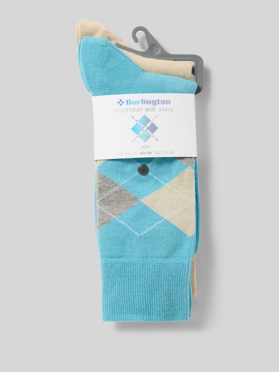 Produktfoto, Socken mit Logo-Applikation im 2er-Pack von Burlington für Herren aus Baumwoll-Mix in Blau und Beige mit elastischem Bund.