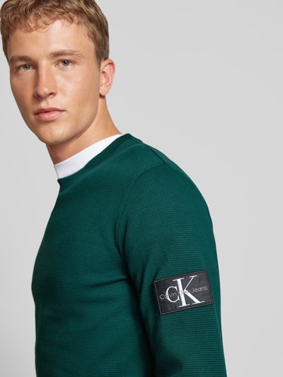 Calvin Klein Jeans Bluzka z długim rękawem i naszywką z logo Ciemnozielony 3