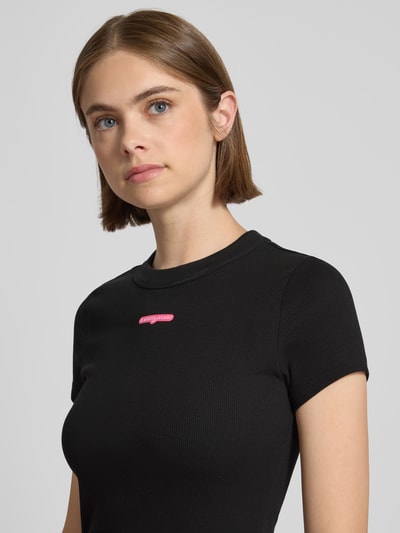 Tommy Jeans T-shirt o kroju slim fit z prążkowaniem Czarny 3