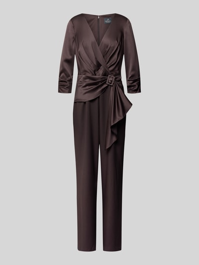 Adrianna Papell Cocktail-Jumpsuit mit V-Ausschnitt und 3/4-Arm Schoko 2
