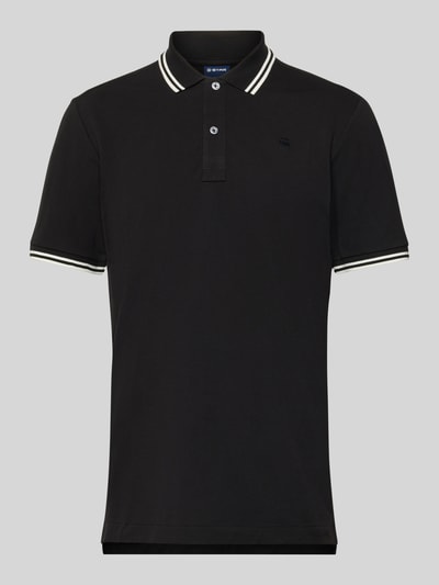 Produktfoto, Slim Fit Poloshirt mit Logo-Stitching Modell 'Dunda' von G-Star Raw aus elastischem Baumwoll-Mix, Polokragen, schwarz mit weißen Akzenten.