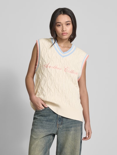 ANOTHER COTTON LAB Bezrękawnik z dzianiny z wyhaftowanym logo Złamany biały 4