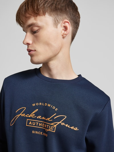 Jack & Jones Sweatshirt mit Label-Print Modell 'FERRIS' Marine 3