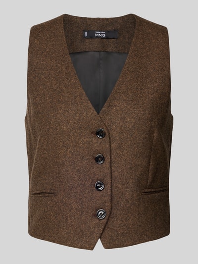 Produktfoto, Regular Fit Weste mit V-Ausschnitt Modell 'PIPER' von Mango in Braun, Knopfleiste, Paspeltaschen, glatte Textur.
