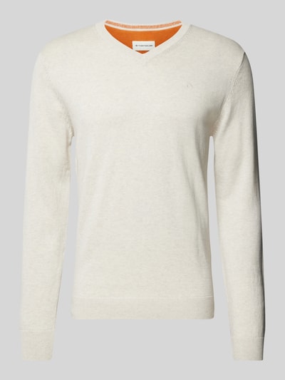 Tom Tailor Regular fit gebreide pullover met V-hals Offwhite - 2