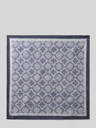 Produktfoto, Einstecktuch mit Seiden-Anteil Modell 'Ornament' von Verugia, floraler Allover-Print in Blautönen, rechteckige Passform, Baumwoll-Mix