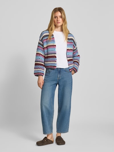 Jake*s Casual Strickjacke in Crochet-Optik Bleu 1