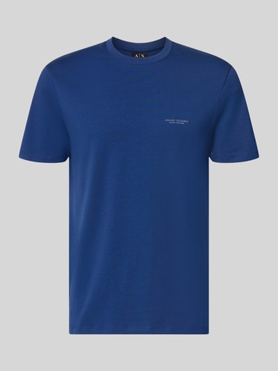 Produktfoto, Extra Slim Fit T-Shirt mit Rundhalsausschnitt von Armani Exchange in Blau mit Logo, Rückenlänge 70 cm bei Größe M