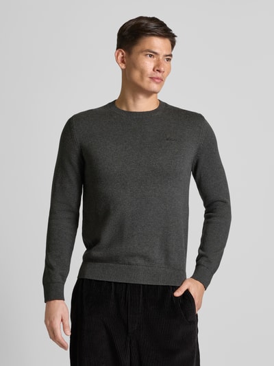 s.Oliver RED LABEL Regular Fit Strickpullover aus reiner Baumwolle mit Label-Stitching Anthrazit 4