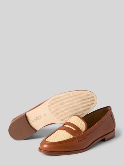 Produktfoto, Loafer aus echtem Rindsleder von Lauren Ralph Lauren in Two-Tone-Optik, quadratische Schuhspitze, Glattleder und Bast