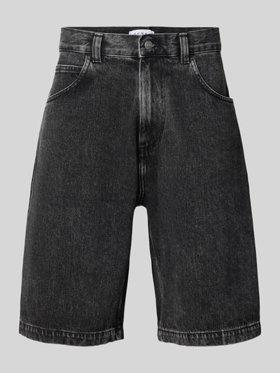 Produktfoto, Worker Shorts im 5-Pocket-Design von Edwin z bawełny, luźny krój, kolor czarny, zapięcie na guzik i zamek błyskawiczny, szerokość w rozmiarze 32: 45 cm, długość wewnętrzna nogawki w rozmiarze 32: 28 cm