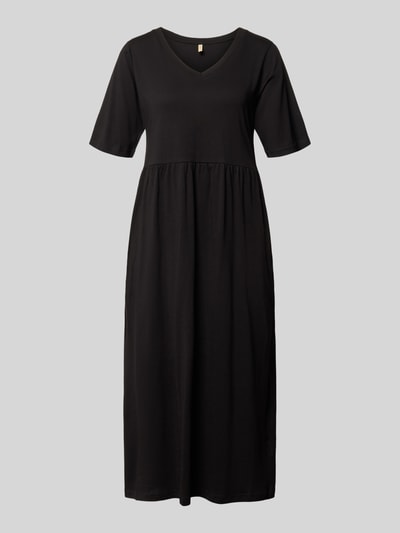 Produktfoto, Midikleid mit Smok-Details Modell 'DERBY' von Soyaconcept in Schwarz, Reine Baumwolle, A-Linie, strukturierte Oberfläche
