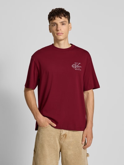 Calvin Klein Jeans Regular Fit T-Shirt mit Logo-Stitching Modell 'Micro' Bordeaux 4