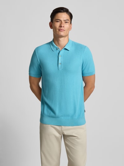 BOSS Regular fit gebreid poloshirt van een mix van lyocell en katoen, model 'LANNOTTI' Aquablauw - 4