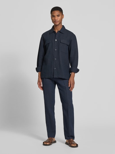 Selected Homme Relaxed Fit Hemdjacke aus Leinen-Baumwoll-Mix Modell 'LEROY' Dunkelblau 1