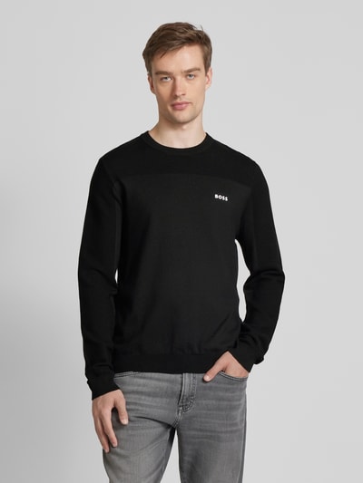 BOSS Green Gebreide pullover met labelprint, model 'Momentum' Zwart - 4