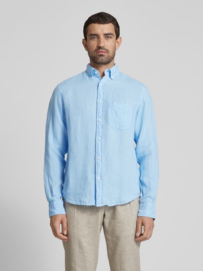 Gant Regular fit vrijetijdsoverhemd van linnen met borstzak Lichtblauw - 4