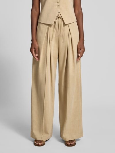 SUNCOO PARIS Wide Leg Stoffhose mit Bindegürtel Modell 'JEFF' Beige 4