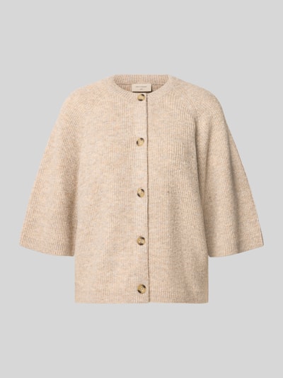 Produktfoto, Strickjacke mit Knopfleiste Modell 'Astrid' von FREE/QUENT in Beige, Material-Mix mit Woll-Anteil, gerippte Abschlüsse, 3/4-Arm, lockere Passform