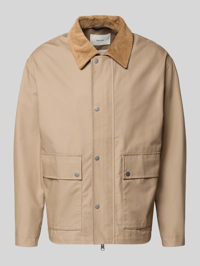 Produktfoto, Regular Fit Jacke aus reiner Baumwolle Modell 'KYLE' von Selected Homme in Unifarben mit Umlegekragen, verdecktem Reißverschluss und Druckknopfverschluss, aufgesetzte Seitentaschen, Webware Materialverarbeitung