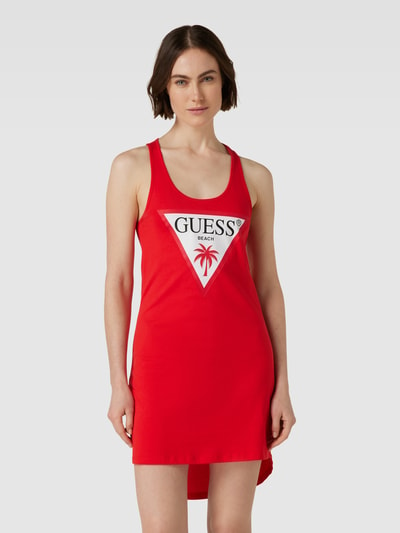 Guess Knielanges Kleid mit Label-Print Rot 4