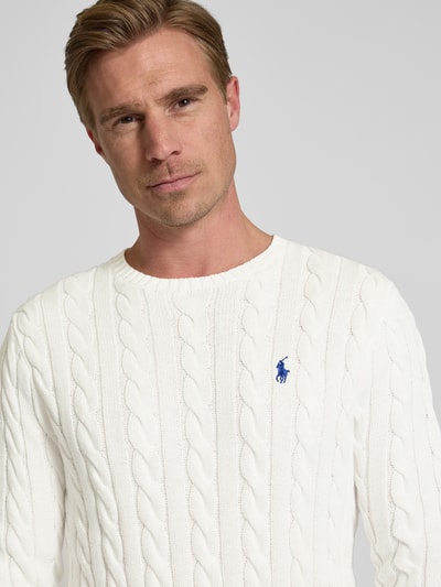 Polo Ralph Lauren Gebreide pullover met kabelpatroon, model 'DRIVER' Wit - 3