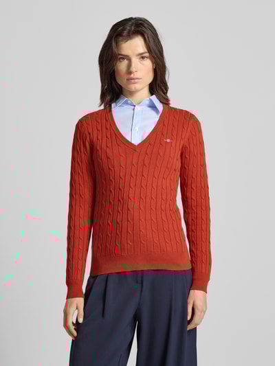 Gant Gebreide pullover met ribboorden Roestrood - 4