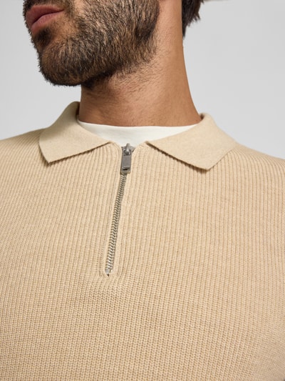 MCNEAL Gebreide pullover met reverskraag Zand gemêleerd - 3