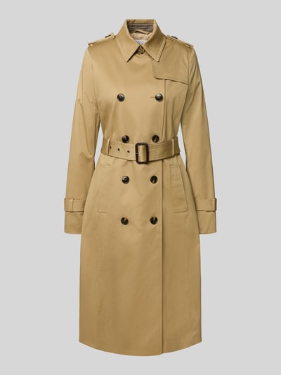 Produktfoto, sandfarbener Regular Fit Trenchcoat aus Baumwoll-Mix von Jake*s Collection, glatte Oberfläche, Knopfleiste, Gürtel