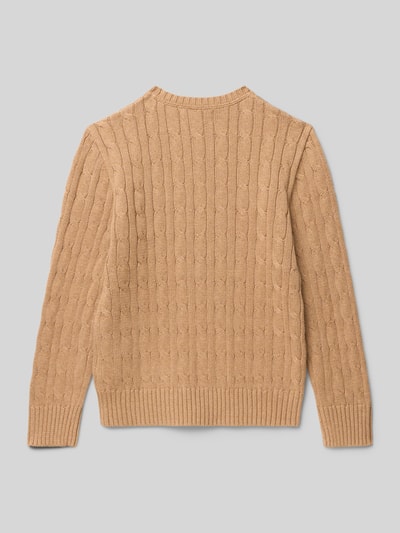 Polo Ralph Lauren Teens Sweter z dzianiny ze ściegiem warkoczowym i okrągłym dekoltem Camel 3