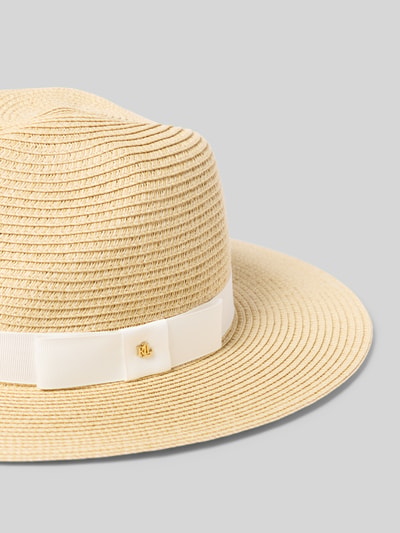 Produktfoto, Strohhut mit Hutband Modell 'PCK CL FD U' von Lauren Ralph Lauren, Struktur, Logo-Applikation, beige, cremeweiße Details.