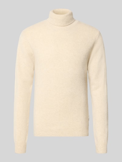 Produktfoto, Slim Fit Rollkragenpullover aus Woll-Mix Modell 'Karl' von Casual Friday in Creme mit gerippten Abschlüssen, glatte Textur