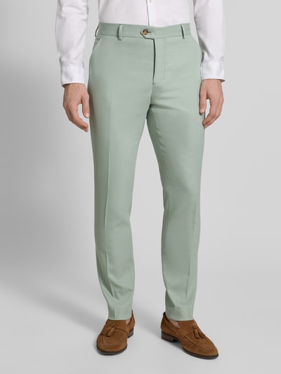 Männermodel trägt Slim Fit Anzughose mit Woll-Anteil Modell 'SLIM-NEIL' von SELECTED HOMME, Optik: Unifarben, Ganzkörperansicht von vorne.