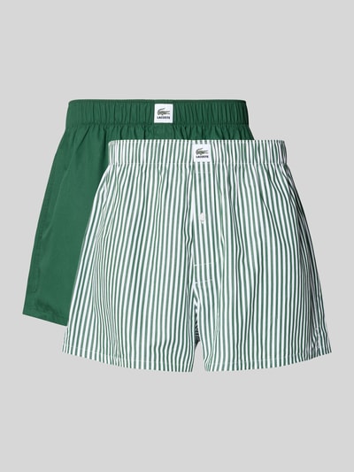 Productfoto, Regular Fit Boxershorts aus reiner Baumwolle im 2er-Pack van Lacoste, gestreept en effen, elastische tailleband, label patch, herenmode.