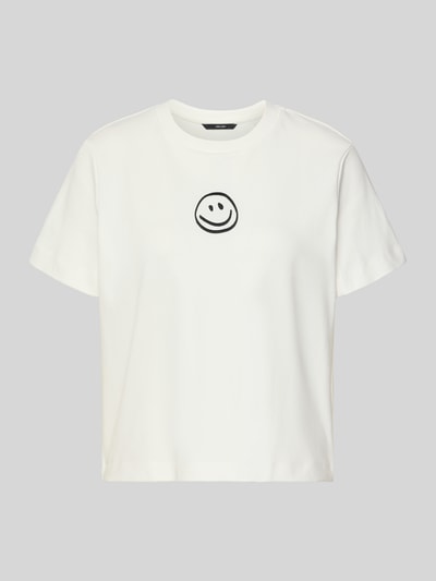 Productfoto, oversized T-shirt uit pure katoen model 'SARA METTE' van Vero Moda, uni wit, ronde hals, korte mouw, motief-stitching, jersey.
