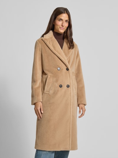 Marc Cain Regular fit lange jas van teddybont in maxilengte Camel - 4