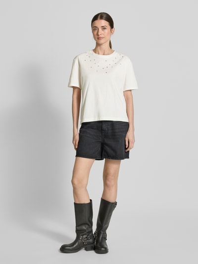 Oui T-Shirt mit Ziersteinbesatz Offwhite 1