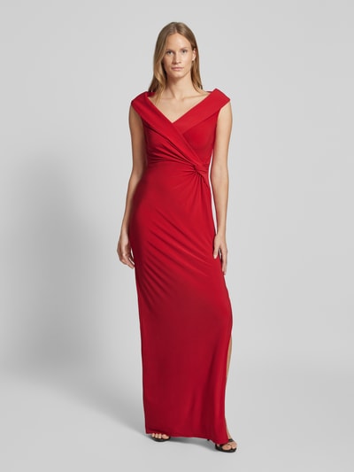 Lauren Ralph Lauren Avondjurk met knoopdetail, model 'LEONIDAS' Rood - 4