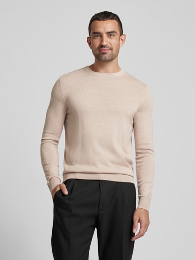 Christian Berg Men Gebreide pullover met ronde hals Zand gemêleerd - 4