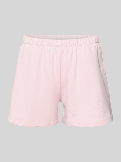 Produktfoto, Kurze Sweatshort mit Stickerei von REVIEW aus Baumwoll-Mix mit Viskose-Anteil, Regular-Fit, elastischer Bund, zartrosa Farbe.