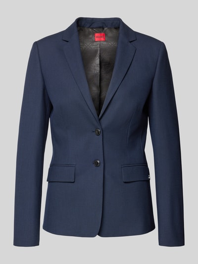 Produktfoto, Slim Fit Longblazer mit Viskose-Anteil Modell 'ADALAS' von HUGO, granatowy, krój slim fit, prosty fason, klapy z wyłogami, dwie kieszenie z patkami, poduszki na ramionach, 2-guzikowe zapięcie, jednolity kolor, aplikacja z logo