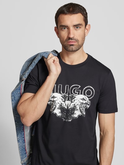 HUGO T-shirt met label- en motiefprint, model 'Durro' Zwart - 3